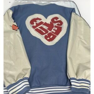 Aelfric Eden 1965 Varsity Jacket Blue Faux Leather Sleeves Men's L